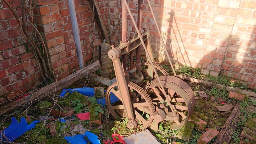 Ironworks in the roofless building